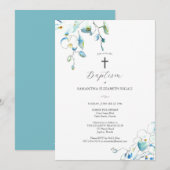 Invitations Baptême Unique Fleurs Bleues Orchidées (Devant / Derrière)