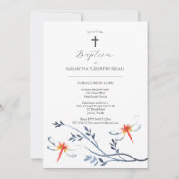 Invitations Baptême Unique Red Dragonfly