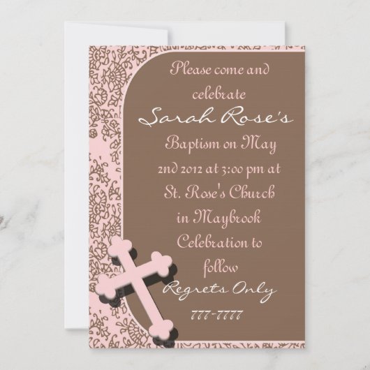 Invitations BAPTISME DOMMAQUES ROSES POUR LES FILL (Devant)
