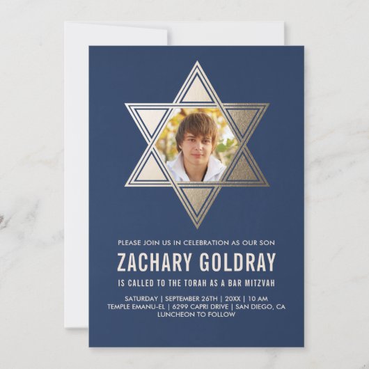 Invitations Bar Mitzvah| Faux Gold Foil Star (Devant)
