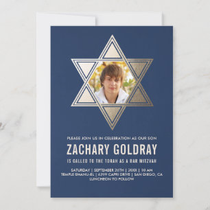 Invitations Bar Mitzvah  Faux Gold Foil Star