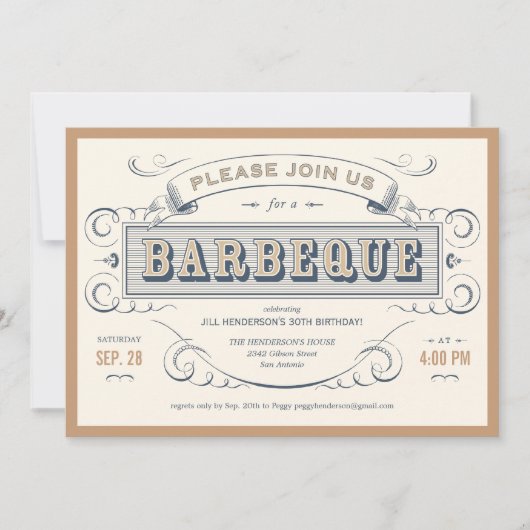 Invitations barbecues Vintages pour l'anniversaire (Devant)