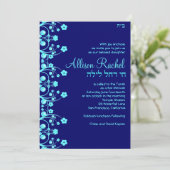 Invitations Bat mitzvah Allison Flowers Blue 006 (Debout devant)