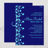 Invitations Bat mitzvah Allison Flowers Blue 006 (Devant / Derrière)