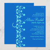 Invitations Bat mitzvah Allison Flowers Blue 06C (Devant / Derrière)