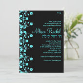 Invitations Bat mitzvah Allison Flowers Noir/Bleu (Debout devant)