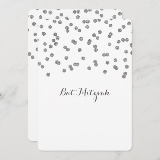 Invitations Bat mitzvah Confetti Argent (Devant / Derrière)