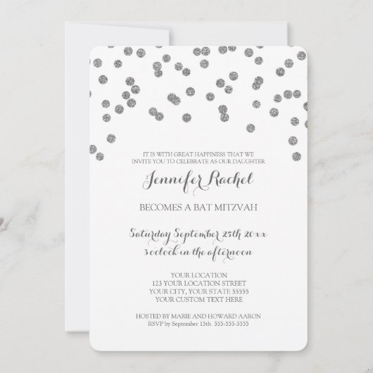 Invitations Bat mitzvah Confetti Argent (Dos)