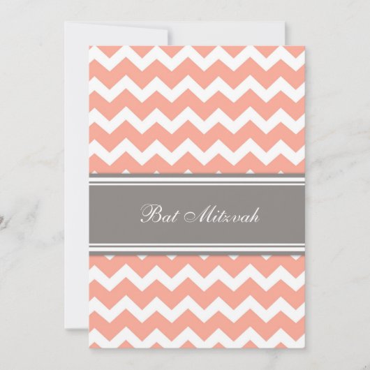 Invitations Bat mitzvah Coral Grey Chevron (Devant)