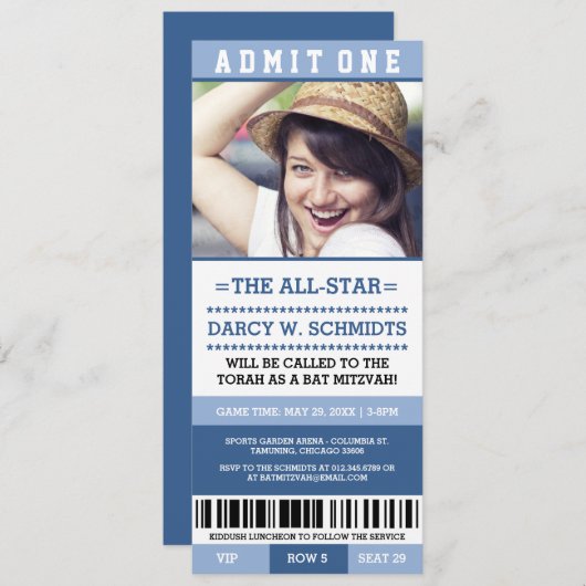 Invitations Bat mitzvah de billets de sport (Devant / Derrière)