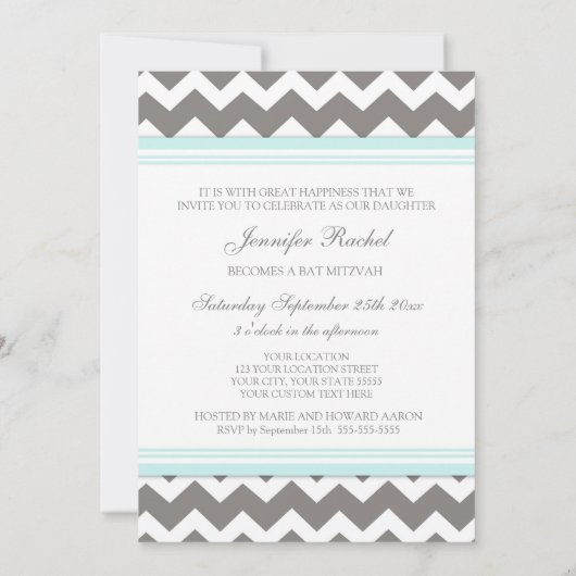 Invitations Bat mitzvah de Blue Grey Chevron (Dos)