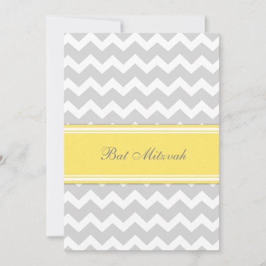 Invitations Bat mitzvah de Chevron gris jaune (Devant)
