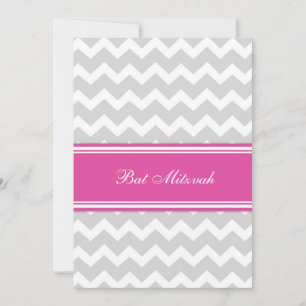 Invitations Bat mitzvah de Chevron gris rose