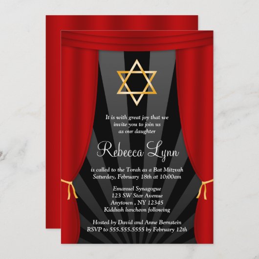 Invitations Bat mitzvah de la Star de David (Devant / Derrière)