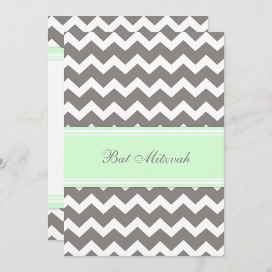 Invitations Bat mitzvah de Mint Grey Chevron (Devant / Derrière)