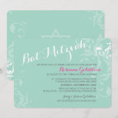 INVITATIONS bat mitzvah élégant à la menthe rose (Devant / Derrière)