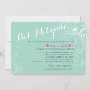 INVITATIONS bat mitzvah élégant à la menthe rose
