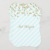 Invitations Bat mitzvah Gold Sky Blue Stripes (Devant / Derrière)