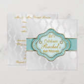 Invitations Bat mitzvah MINE VERT ÉLÉGANT Damas (Devant / Derrière)