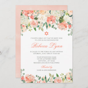 Invitations Bat mitzvah Pastel Watercolor Flowers
