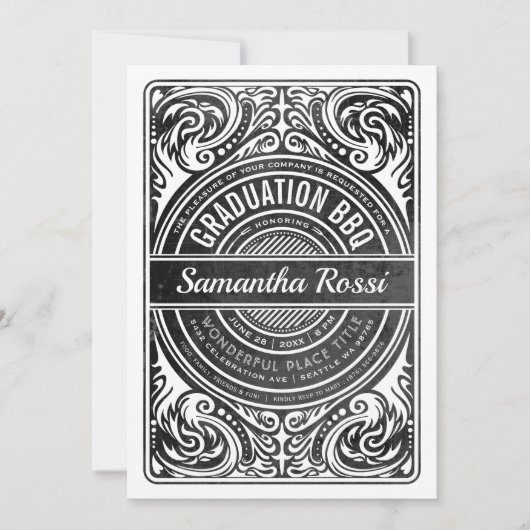 Invitations BBQ de diplôme noir et blanc (Devant)