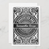 Invitations BBQ de diplôme noir et blanc (Devant / Derrière)