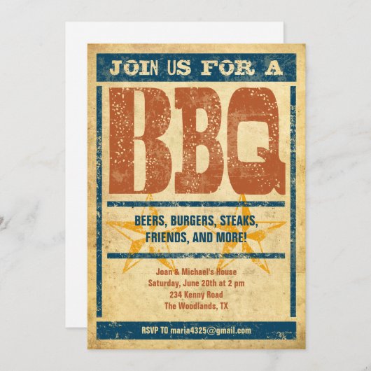 Invitations BBQ de style occidental (Devant / Derrière)