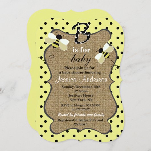 Invitations Bee Baby Shower (Devant / Derrière)
