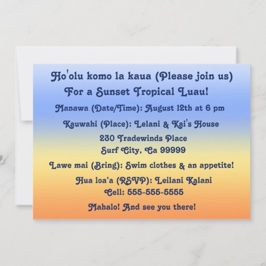 Invitations Big Sunset Luau (Dos)
