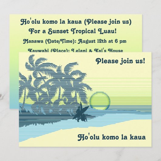 Invitations Big Sunset Luau (Devant / Derrière)