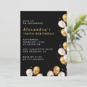 Invitations Black 100e anniversaire Gold Balloon (Debout devant)
