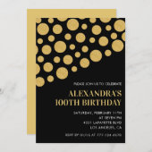 Invitations Black 100e anniversaire Gold Confetti (Devant / Derrière)