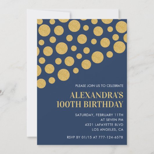 Invitations Black 100e anniversaire Gold Navy (Devant)