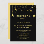 Invitations Black 100e anniversaire Gold Stars (Devant / Derrière)