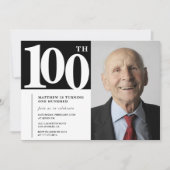 Invitations Black 100e anniversaire Modern Chic Ph (Devant)