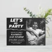 Invitations Black 10e anniversaire Boy Photo (Debout devant)