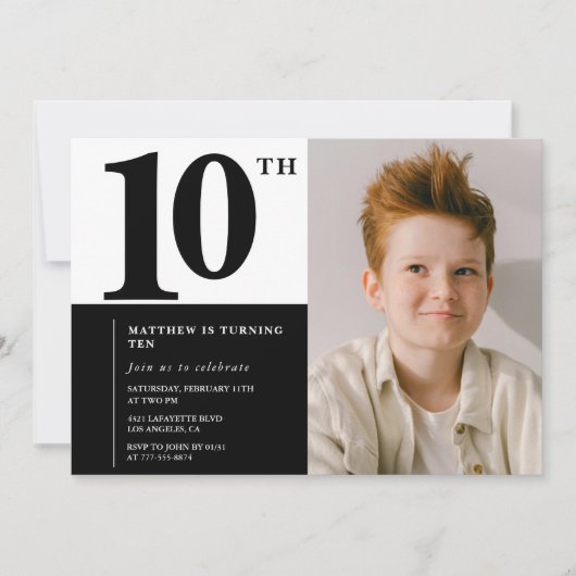 Invitations Black 10e anniversaire Elegant Chic (Devant)