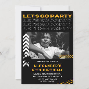 Invitations Black 12e anniversaire Boy Photo Spray
