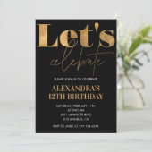Invitations Black 12e anniversaire Gold Elegant (Debout devant)