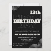 Invitations Black 13e anniversaire Boy de fête (Devant)