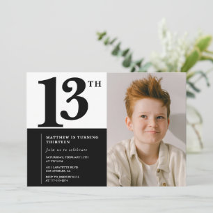 Invitations Black 13e anniversaire Elegant Chic