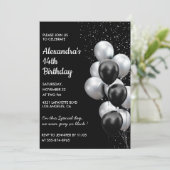 Invitations Black 14e anniversaire Ballons Argent (Debout devant)