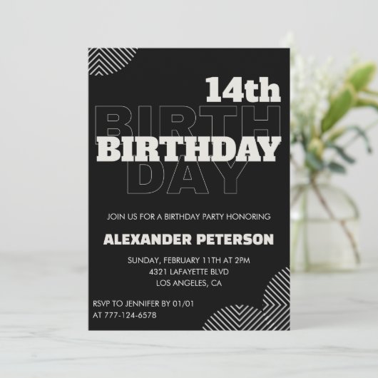 Invitations Black 14e anniversaire Boy de fête (Debout devant)
