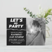 Invitations Black 14e anniversaire Boy Photo (Debout devant)