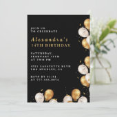 Invitations Black 14e anniversaire Gold Balloon (Debout devant)