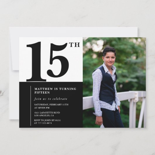 Invitations Black 15e anniversaire Elegant Chic (Devant)