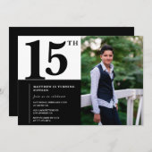 Invitations Black 15e anniversaire Elegant Chic (Devant / Derrière)
