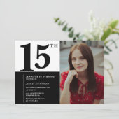Invitations Black 15e anniversaire Elegant Chic (Debout devant)