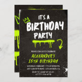 Invitations Black 15e anniversaire Hommes Graffiti (Devant / Derrière)