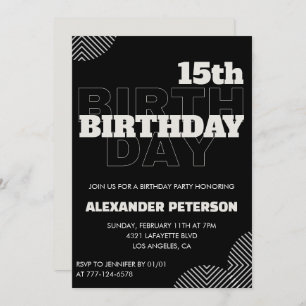 Invitations Black 15e anniversaire Men Party